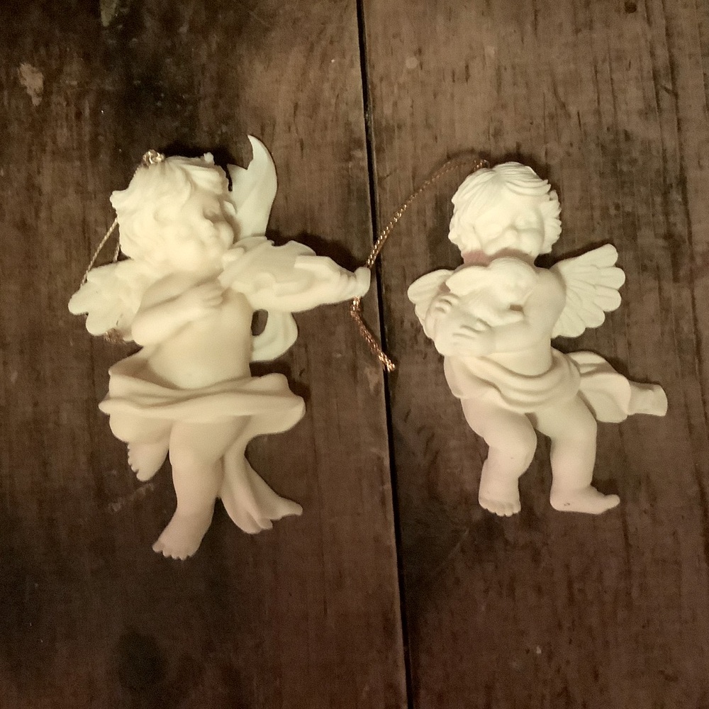 2 Vintage 1995 Cherub Ornaments